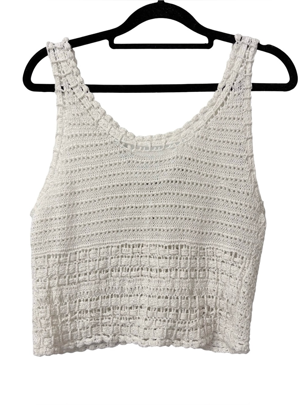 Alice & Olivia White Linen Cotton Crochet Knit Cropped Top Sheer Size Small